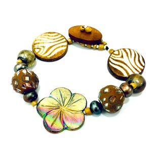 Wood and Hibiscus Tropical Artisan Bracelet
